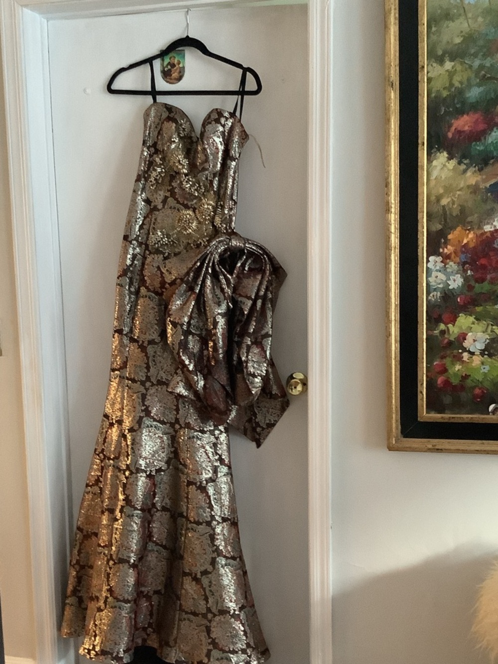 Metallic Gold and Bronze Sequin Strapless Gown